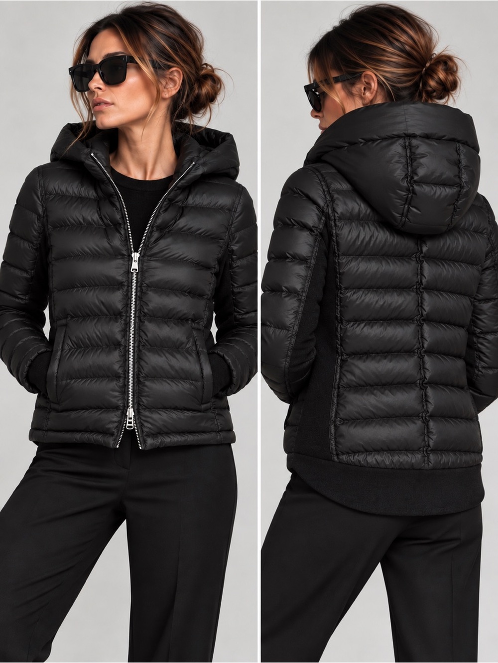 JNBY 90% White Goose Down Wool Mixed Media Puffer Jacket Black S